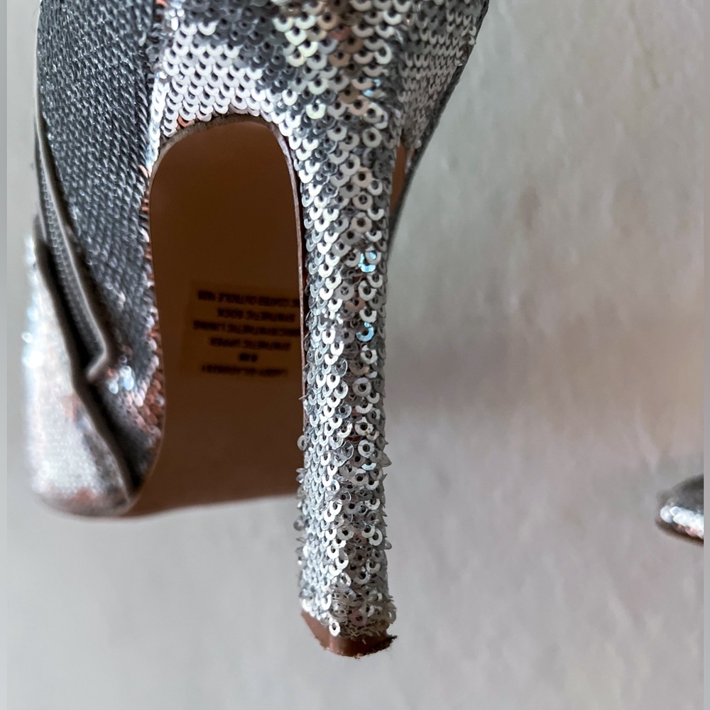 Steve Madden Laddy Pointed-Toe Over-The-Knee High Heel Boots - Silver Sequin - 8 - Picture 7 of 11